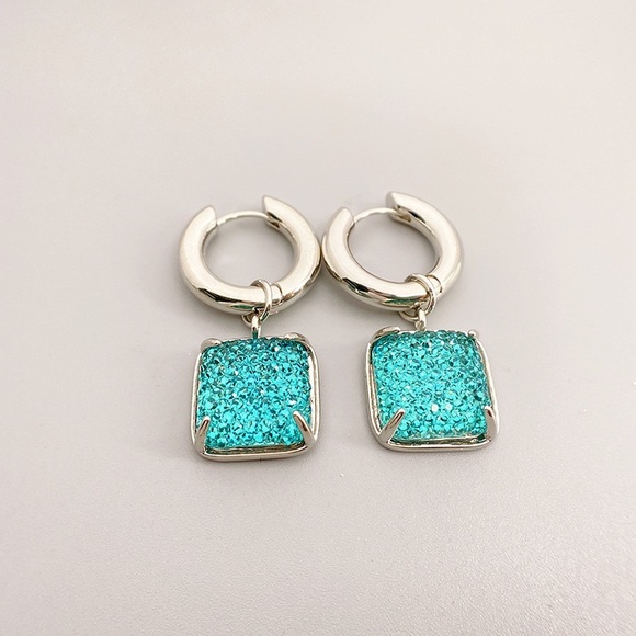 Dangle earrings ,silver Huggie hoops, silver drop earrings, dangle drop earrings - Picture 3 of 6